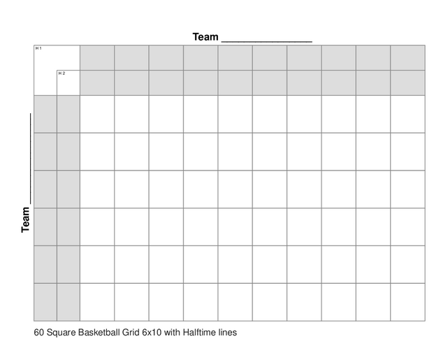 60 Square Basketball Grid 6x10 with Halftime lines