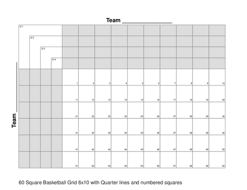 60 Square Basketball Grid 6x10 with Quarter lines and numbered squares