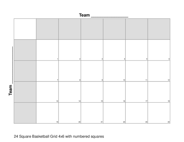 24 Square Basketball Grid 4x6 with numbered squares