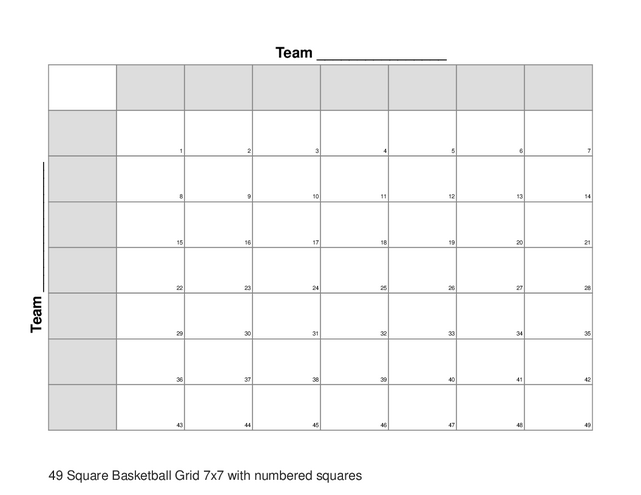 49 Square Basketball Grid 7x7 with numbered squares