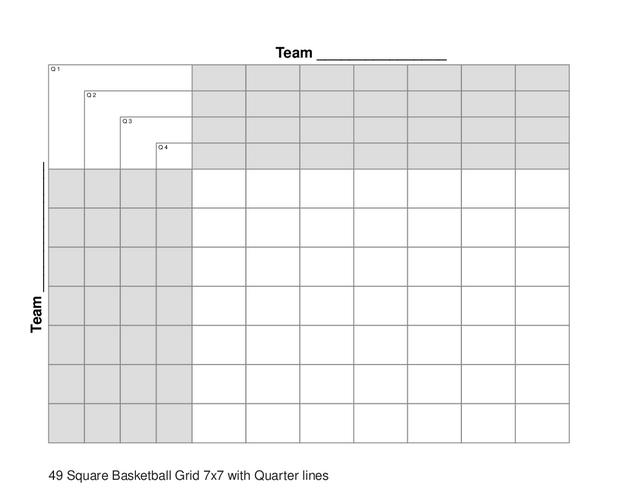 49 Square Basketball Grid 7x7 with Quarter lines