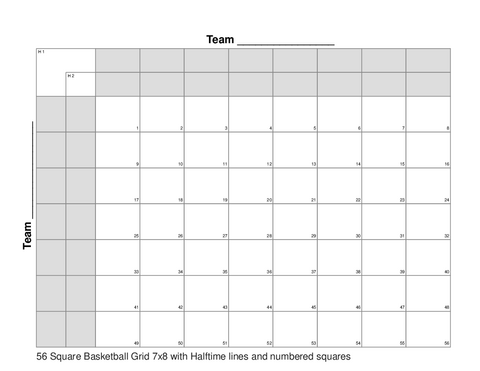 56 Square Basketball Grid 7x8 with Halftime lines and numbered squares