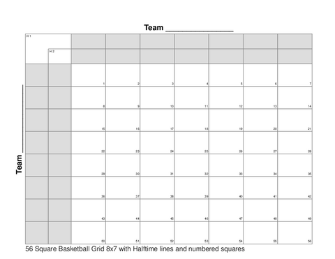 56 Square Basketball Grid 8x7 with Halftime lines and numbered squares