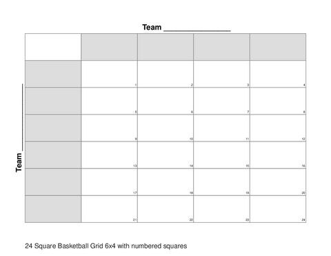 24 Square Basketball Grid 6x4 with numbered squares