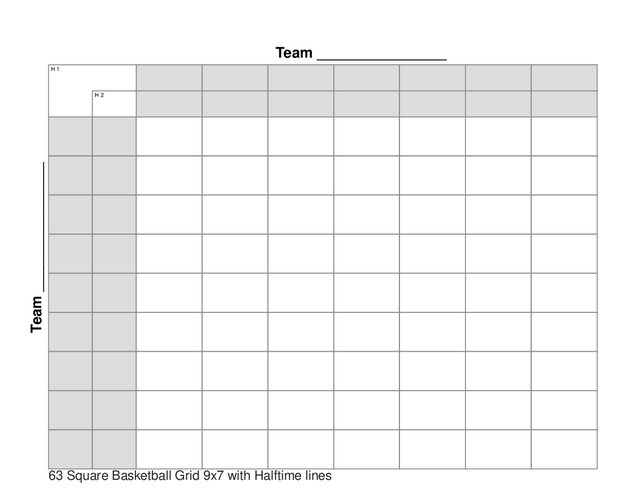 63 Square Basketball Grid 9x7 with Halftime lines