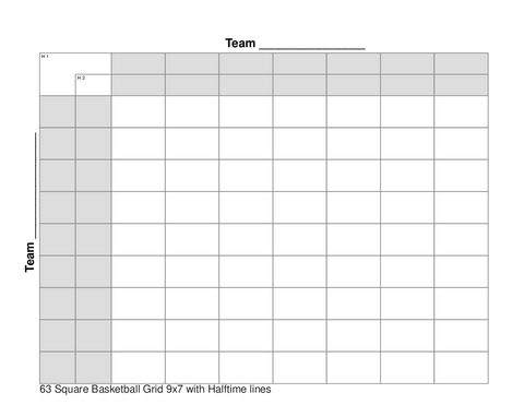 63 Square Basketball Grid 9x7 with Halftime lines