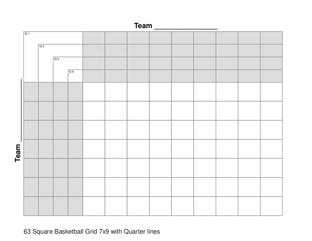 63 Square Basketball Grid 7x9 with Quarter lines