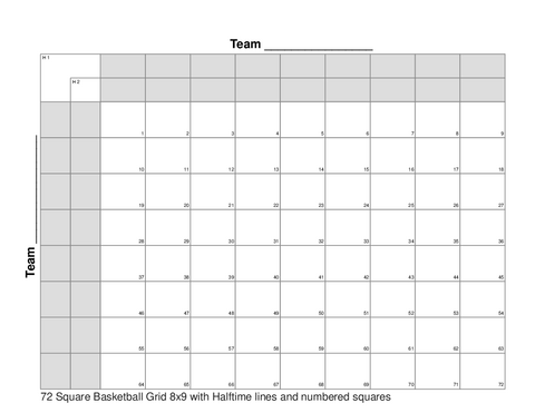 72 Square Basketball Grid 8x9 with Halftime lines and numbered squares