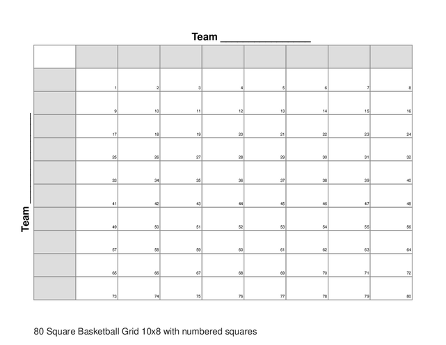 80 Square Basketball Grid 10x8 with numbered squares