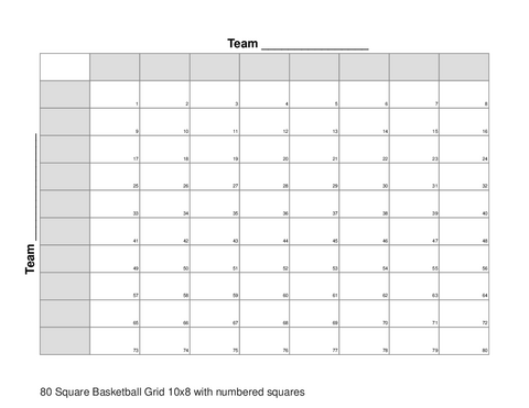 80 Square Basketball Grid 10x8 with numbered squares