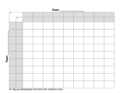 81 Square Basketball Grid 9x9 with Halftime lines