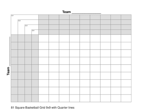 81 Square Basketball Grid 9x9 with Quarter lines