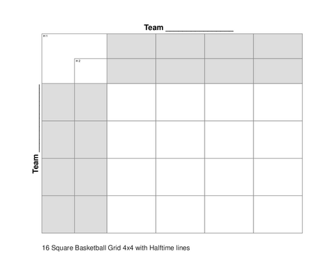 16 Square Basketball Grid 4x4 with Halftime lines