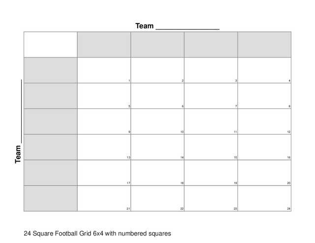 24 Square Football Grid 6x4 with numbered squares