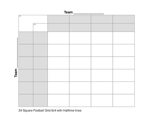 24 Square Football Grid 6x4 with Halftime lines