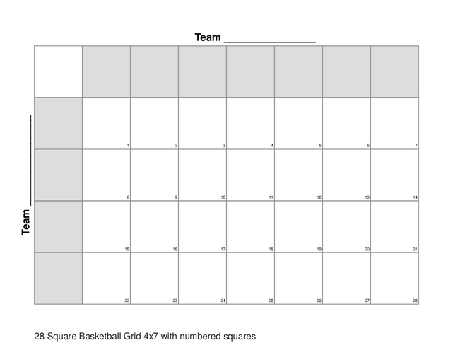 28 Square Basketball Grid 4x7 with numbered squares