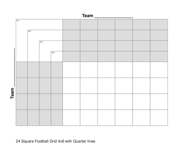 24 Square Football Grid 4x6 with Quarter lines