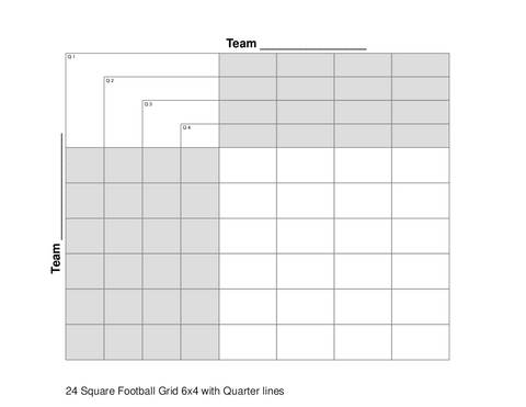 24 Square Football Grid 6x4 with Quarter lines