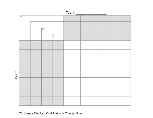 28 Square Football Grid 7x4 with Quarter lines