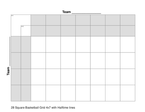 28 Square Basketball Grid 4x7 with Halftime lines
