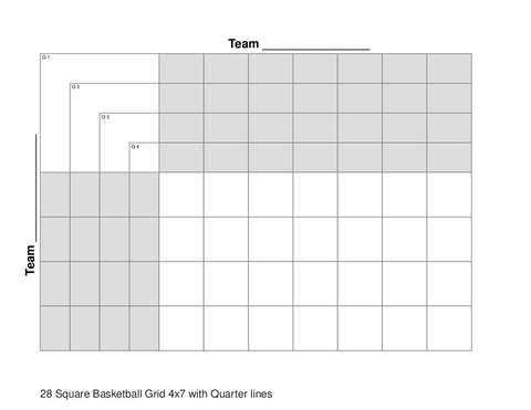 28 Square Basketball Grid 4x7 with Quarter lines
