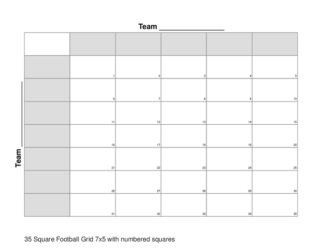 35 Square Football Grid 7x5 with numbered squares