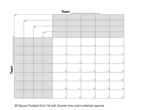 35 Square Football Grid 7x5 with Quarter lines and numbered squares