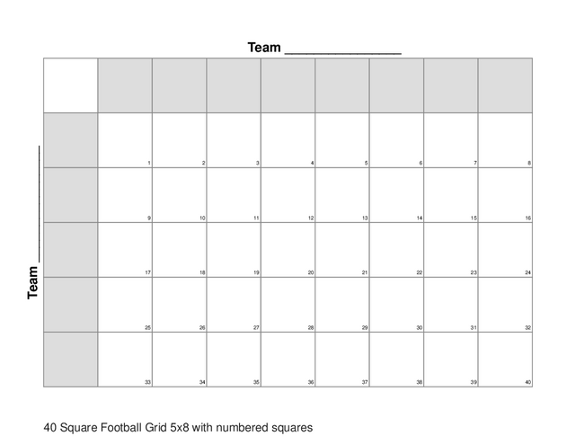 40 Square Football Grid 5x8 with numbered squares