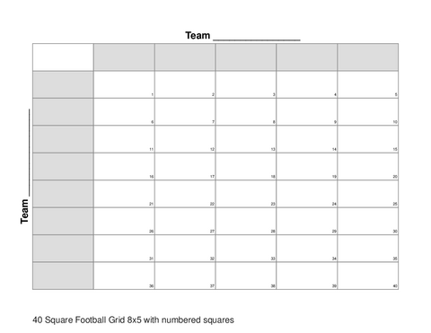 40 Square Football Grid 8x5 with numbered squares