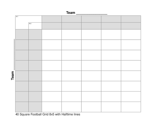 40 Square Football Grid 8x5 with Halftime lines