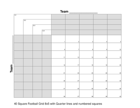 40 Square Football Grid 8x5 with Quarter lines and numbered squares