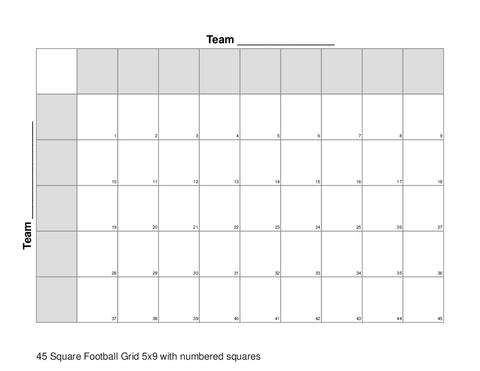 45 Square Football Grid 5x9 with numbered squares