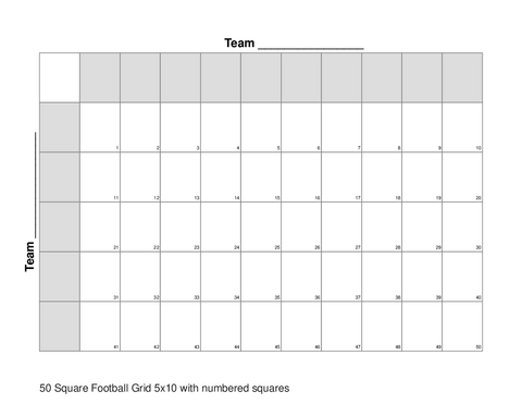 50 Square Football Grid 5x10 with numbered squares