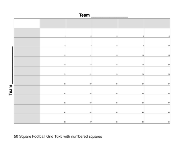 50 Square Football Grid 10x5 with numbered squares