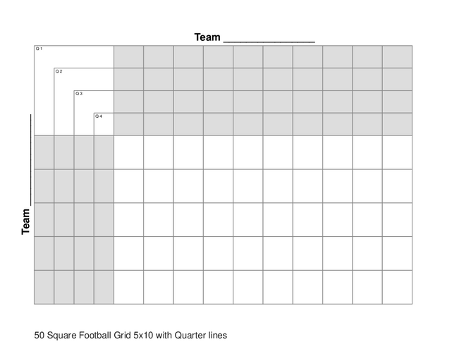 50 Square Football Grid 5x10 with Quarter lines