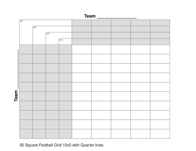 50 Square Football Grid 10x5 with Quarter lines