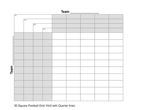 50 Square Football Grid 10x5 with Quarter lines
