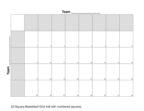 32 Square Basketball Grid 4x8 with numbered squares