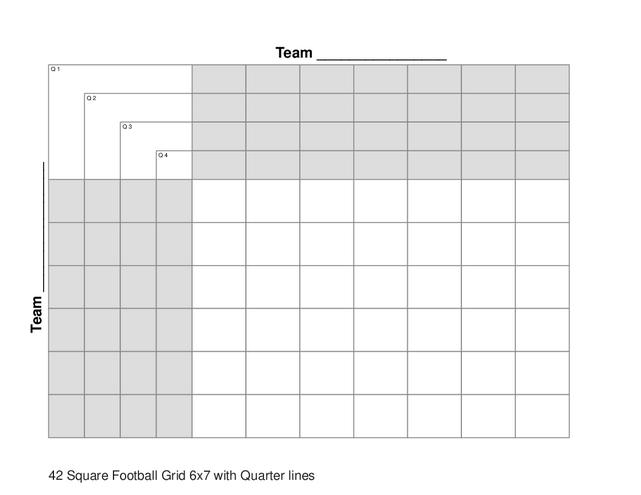42 Square Football Grid 6x7 with Quarter lines