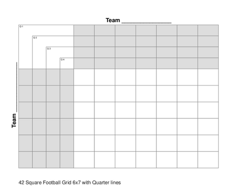 42 Square Football Grid 6x7 with Quarter lines