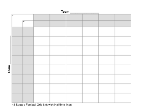 48 Square Football Grid 8x6 with Halftime lines
