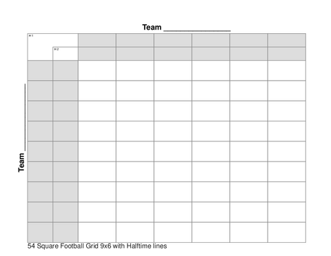 54 Square Football Grid 9x6 with Halftime lines