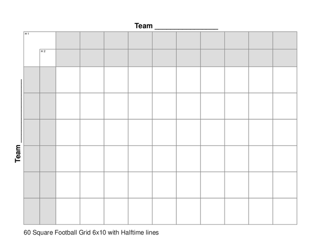 60 Square Football Grid 6x10 with Halftime lines