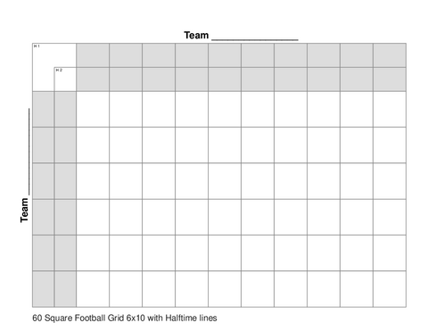 60 Square Football Grid 6x10 with Halftime lines