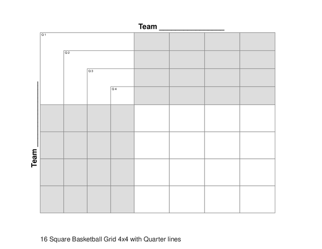 16 Square Basketball Grid 4x4 with Quarter lines