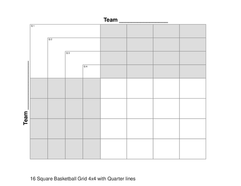 16 Square Basketball Grid 4x4 with Quarter lines
