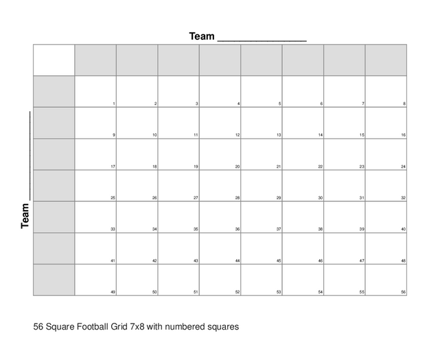 56 Square Football Grid 7x8 with numbered squares