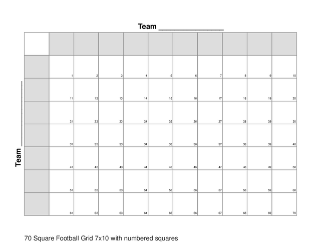 70 Square Football Grid 7x10 with numbered squares