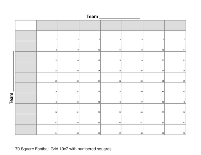 70 Square Football Grid 10x7 with numbered squares