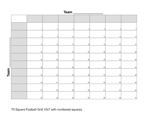 70 Square Football Grid 10x7 with numbered squares